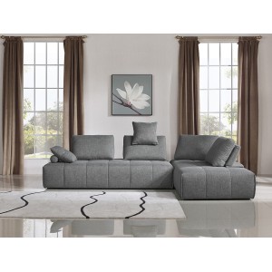 Canapé d'angle modulable gauche ou  droit tissu gris confortable - dossiers amovibles - salon lit méridienne - SUDOKU