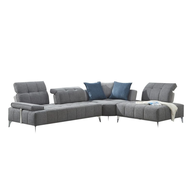 Canapé d'angle droit tissu gris confortable - dossiers réglables - profondeur modulable - DIAMANT