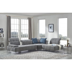 Canapé d'angle droit tissu gris confortable - dossiers réglables - profondeur modulable - DIAMANT