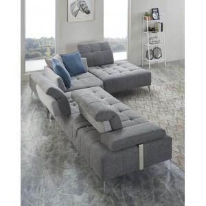 Canapé d'angle droit tissu gris confortable - dossiers réglables - profondeur modulable - DIAMANT