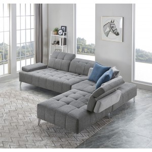 Canapé d'angle droit tissu gris confortable - dossiers réglables - profondeur modulable - DIAMANT