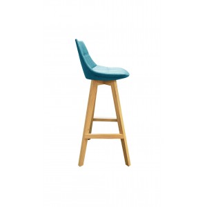 LOT DE 2 Tabourets de bar scandinave avec dossier - tissu BLEU et piÃ¨tement bois naturel - WENDY
