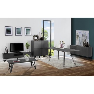 Buffet 2 portes 3 tiroirs en bois gris anthracite plateau céramique et pieds métal - ONYX