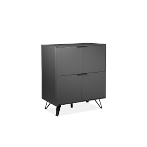 Armoirette 4 portes gris anthracite bois, céramique et pied métal - ONYX