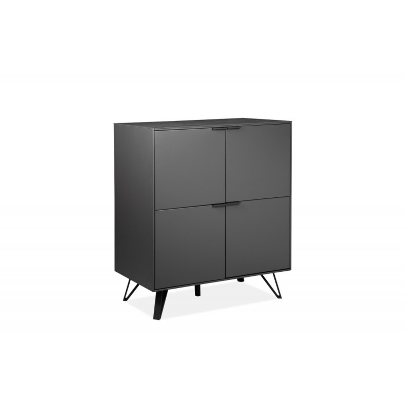 Armoirette 4 portes gris anthracite bois, céramique et pied métal - ONYX