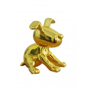 Statue chien assis avec peinture jaune métallisée H12 cm - GOLD SNOOP