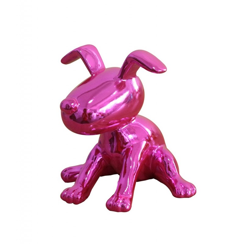 Statue chien assis avec peinture rose métallisée H12 cm - FUSHIA SNOOP