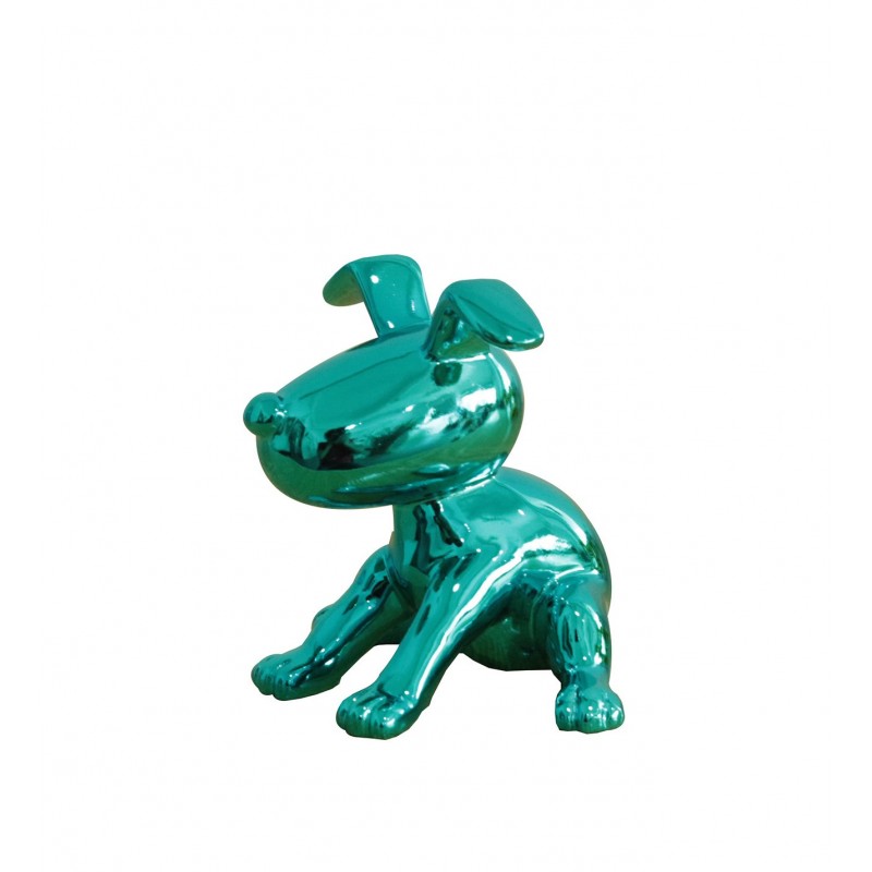 Statue chien assis avec peinture bleu métallisée H12 cm - BLUE SNOOP