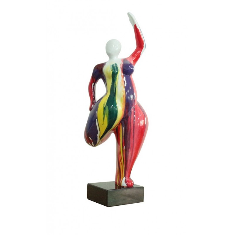 Statue femme jambe pliée coulures multicolores H60 cm - LADY DRIPS 02