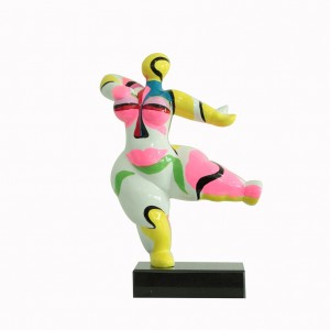 Statue femme dansant avec peinture abstraite H33 cm - LADY FACE 01