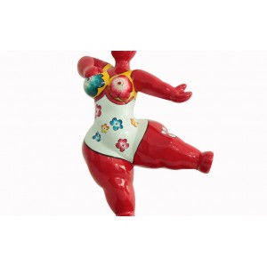 Statue femme dansant rouge avec fleurs colorées H33 cm - LADY BLUME