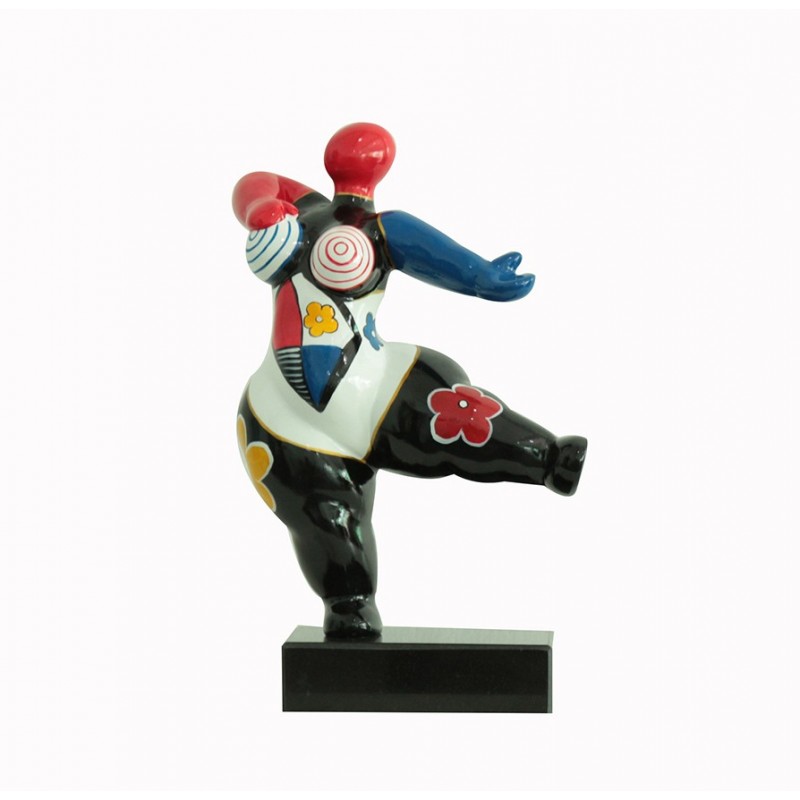 sculpture femme noire et rouge  33 cm danseuse motifs fleurs  - LADY STRIPE 02