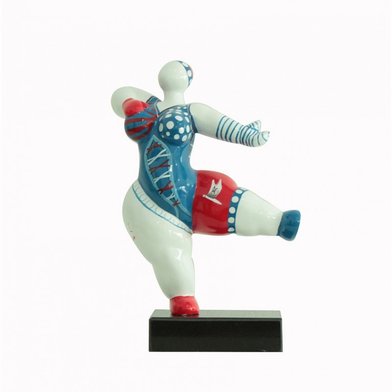 Statue femme debout figurine décoration bleue et multicolore