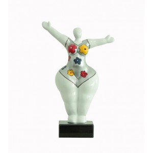 Statue femme bras levés fleurs bleu jaune rouge H34 cm - LADY FLOWER