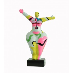 Statue femme bras levés peinture abstraite H34 cm - LADY FACE 01