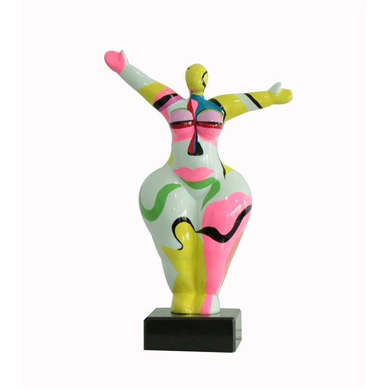 Sculpture Femme multicolor style art surréalisme 34 cm Bras levées - Lady Sun POP