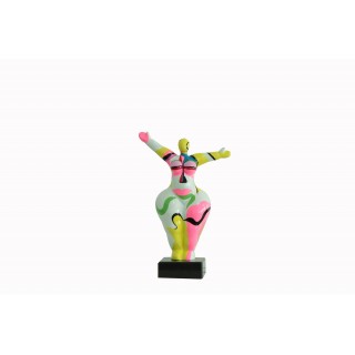 Statue femme bras levés peinture abstraite H34 cm - LADY FACE 01