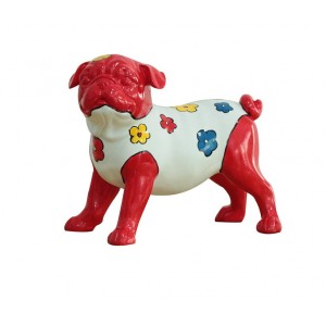 sculpture dog rouge et blanc motifs fleurs - DOG CARLIN