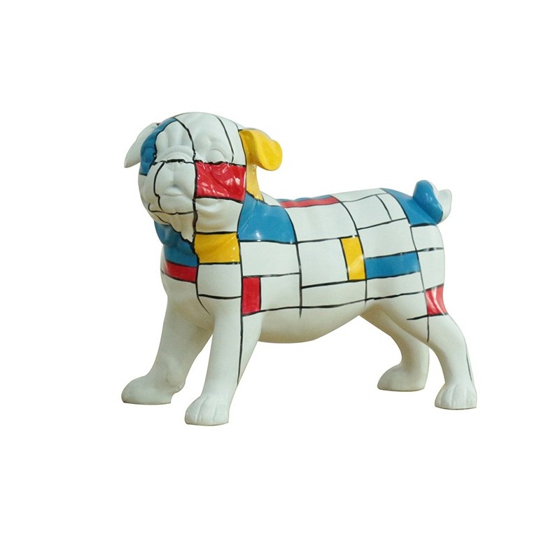 Statue chien carlin avec carreaux multicolores H18 cm - CARL SQUARE