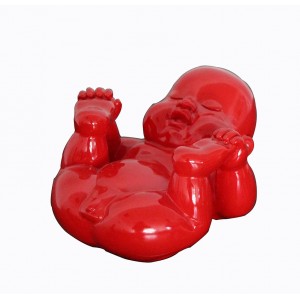 sculpture bouddha laquée rouge - bouddha ROUGE 02