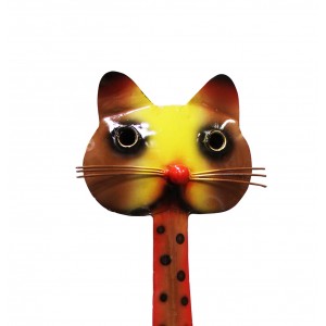 Chat en métal multicolore - objet décoratif artisanal à poser - FELIX le rouge