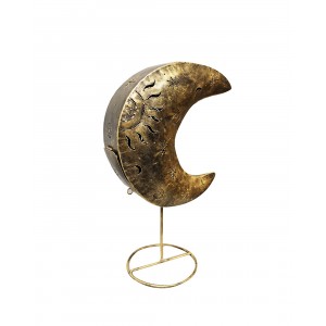 Photophore lune en métal doré - objet décoratif artisanal à poser - LUNA GOLD