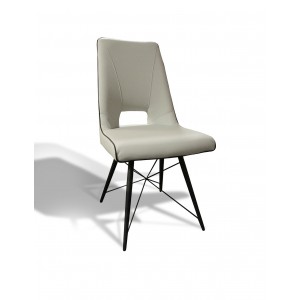 Chaise design moderne simili gris crème - piétement design acier noir - VOGUE