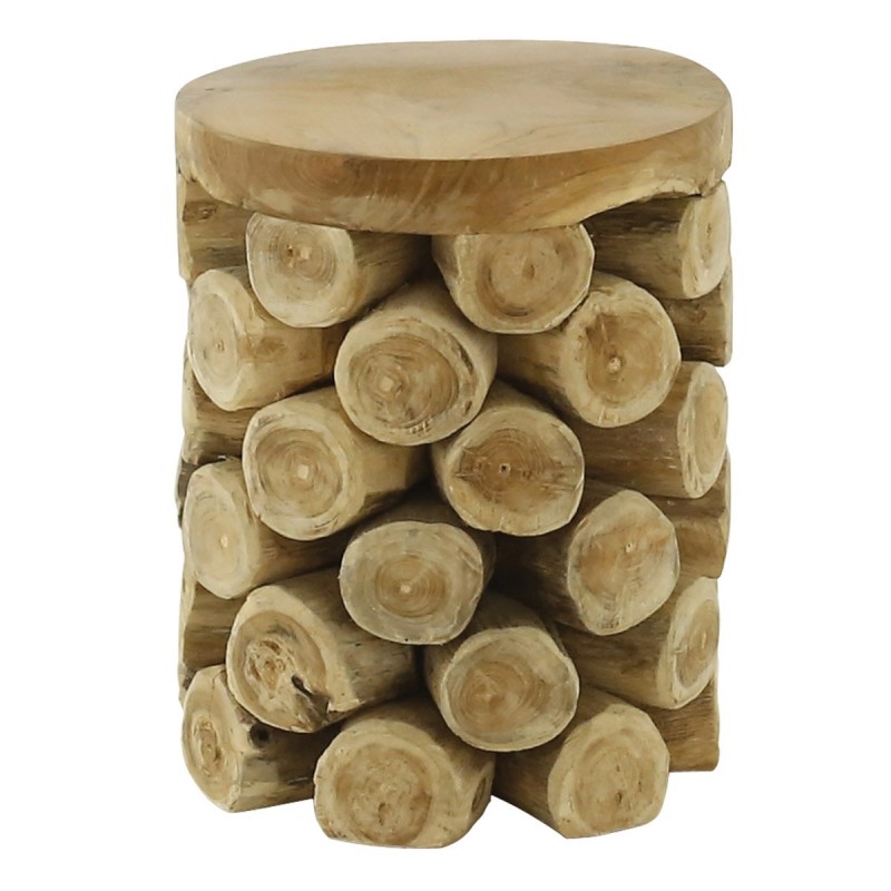 Tabouret / bout de canapé ROND en bois de teck naturel  - design cosy bohème chalet chic - ANANAS