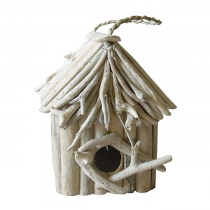 Nichoir maison à oiseaux en teck  - objet décoratif à poser à suspendre - design bohème chic & nature  - BIRDY 02