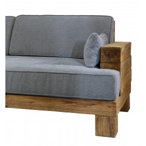 Canapé 3 places en pin recyclé et tissu gris - déco montagne rustique -  Collection CHALET