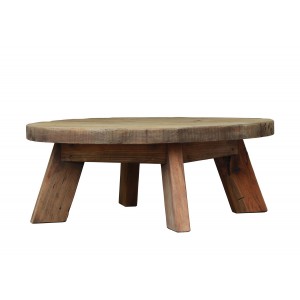 Table basse ronde 90 cm en pin recyclé - style esprit montagne rustique - Collection CHALET