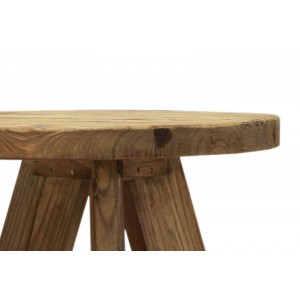 Table basse ronde 60 cm en pin recyclé - style esprit montagne rustique - Collection CHALET