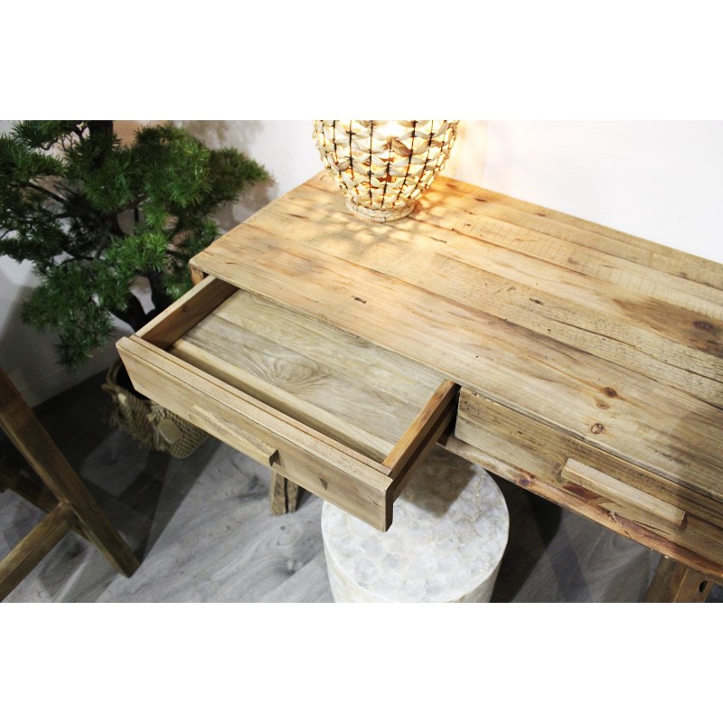 Console L. 100 cm en bois massif de pin recyclé 2 tiroirs - CHALET