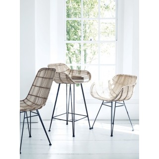 LOT 2 Tabourets de bar en rotin naturel piétement en métal noir -style exotique ethnique bohème chic  - GOA