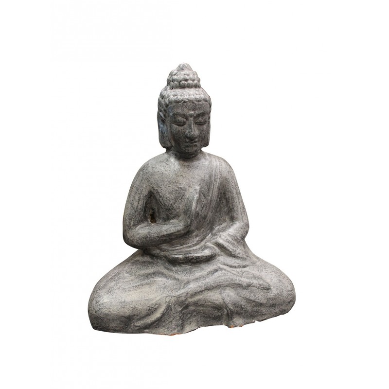Buddha assis gris en terre cuite posture de méditation - statue décoration zen exotique - NIRVANA