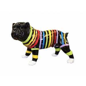 Sculpture chien noir décoration rayures multicolore  - objet décoratif dog en résine et peinture laquée - STRIPE DOG