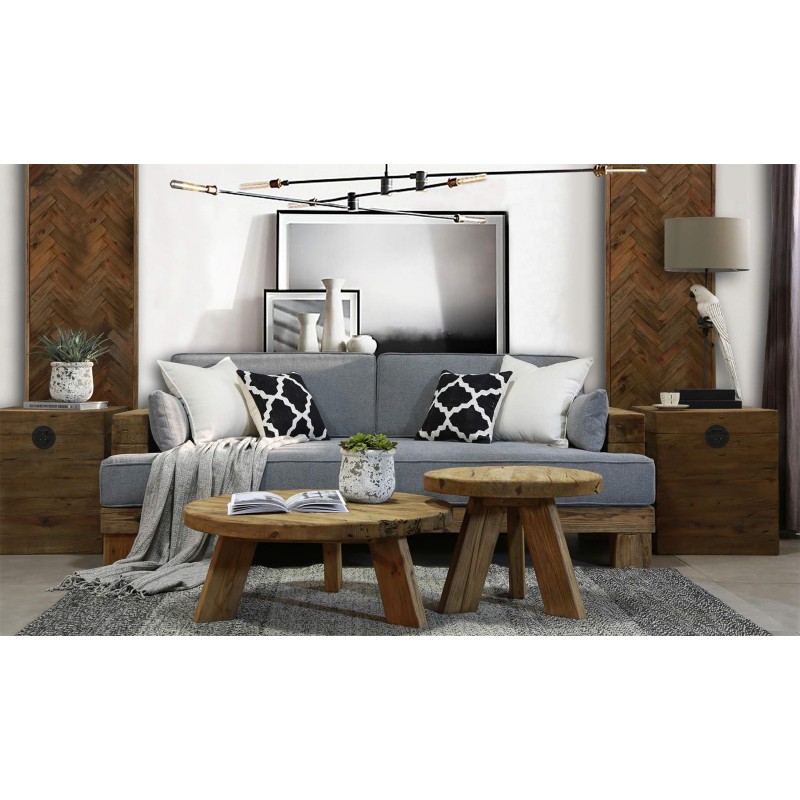 Table basse ronde 90 cm en bois massif recyclé et 4 pieds - CHALET