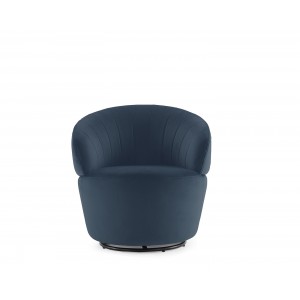 Fauteuil en tissu velours bleu pivotant ultra confortable - design contemporain lounge  - COROLLA