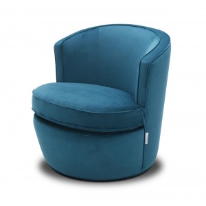 Fauteuil en tissu velours bleu pivotant Qualité & Confort - design lounge contemporain - SOPHIA