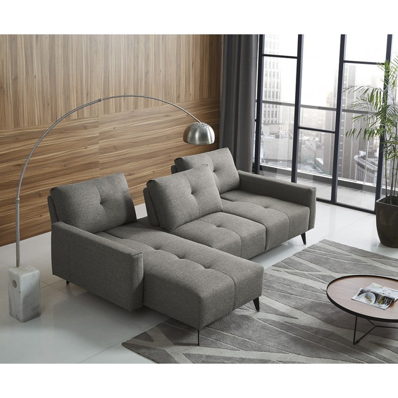 Canapé d'angle réversible tissu gris avec dossiers réglables - SMART