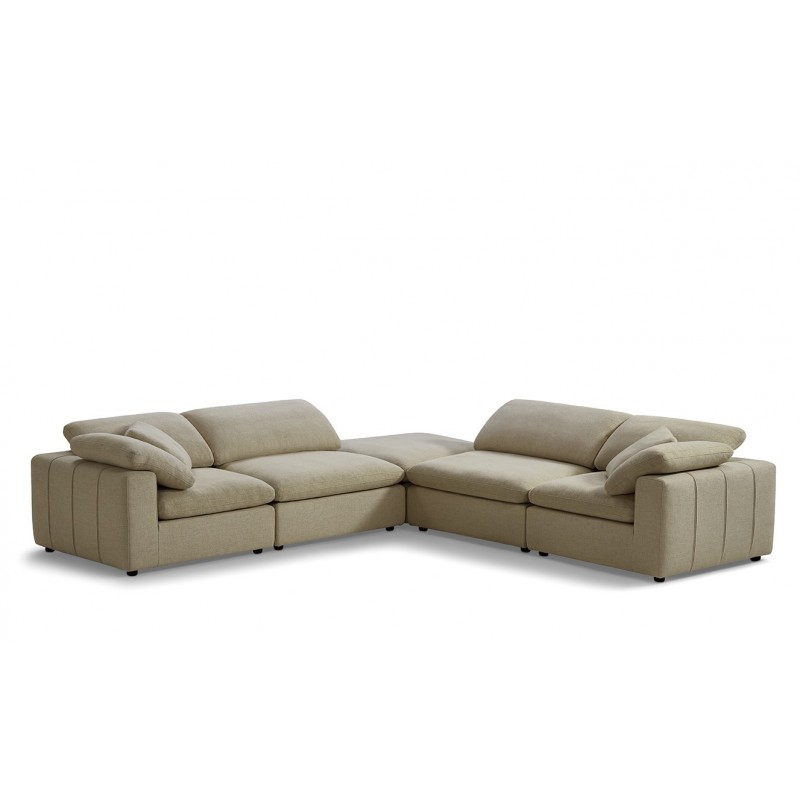 Module Pouf tissu beige pour canapé composable garnissage plume - Collection Nature & Confort Premium - NUAGE
