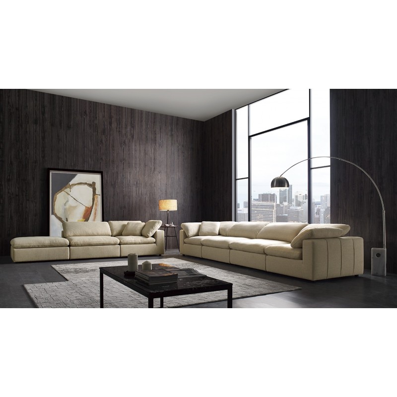 Module Pouf tissu beige pour canapé composable garnissage plume - Collection Nature & Confort Premium - NUAGE