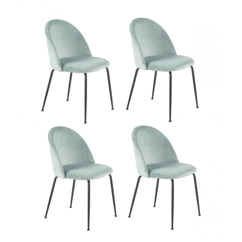 Lot de 4 Chaises vertes velours et pieds métal noirs - FARA