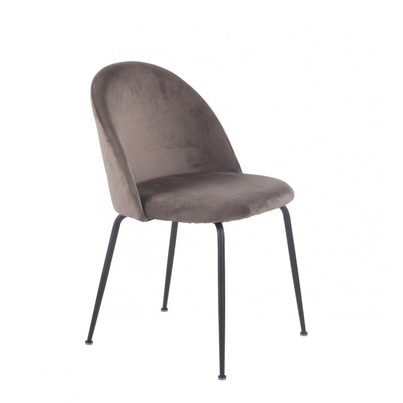 Lot de 4 Chaises marrons  velours et pieds métal noirs - FARA