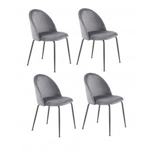 Lot de 4 chaises FRIDA velours côtelé noir pieds métal noir