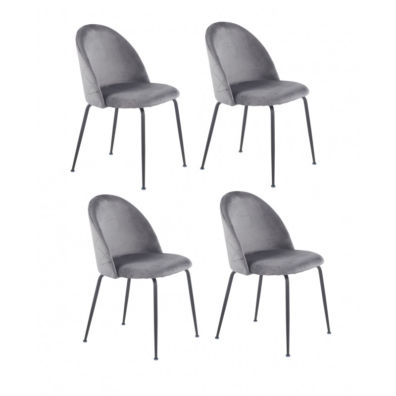 Lot 4 chaises gris en velours et pieds métal noir FARA
