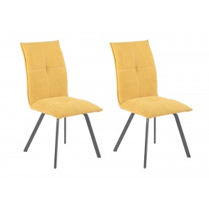 Lot de 2 Chaises tissu jaune et pieds métal gris ultra confortable - design contemporain - ARIA