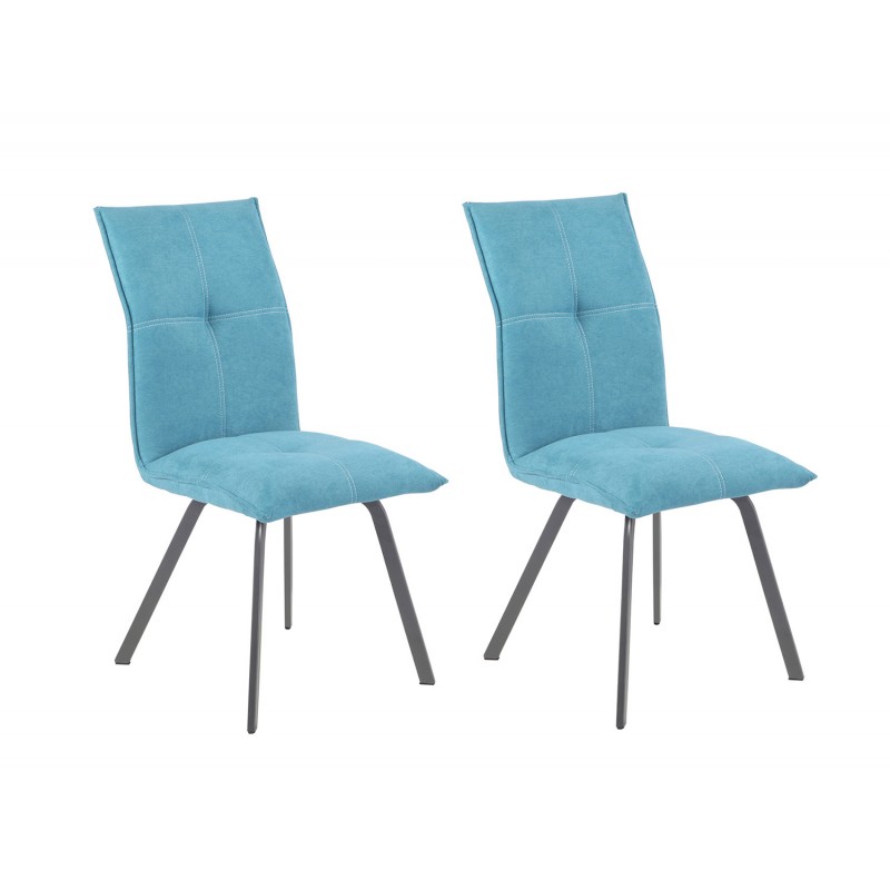 Lot de 2 Chaises tissu bleu et pieds métal gris ultra confortable - design contemporain - ARIA