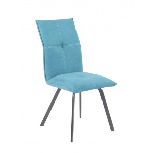 Lot de 2 Chaises tissu bleu et pieds métal gris ultra confortable - design contemporain - ARIA