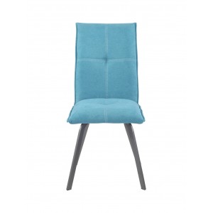 Lot de 2 Chaises tissu bleu et pieds métal gris ultra confortable - design contemporain - ARIA